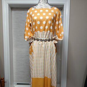 Gold and White Polka Dot Maxi Dress with belt